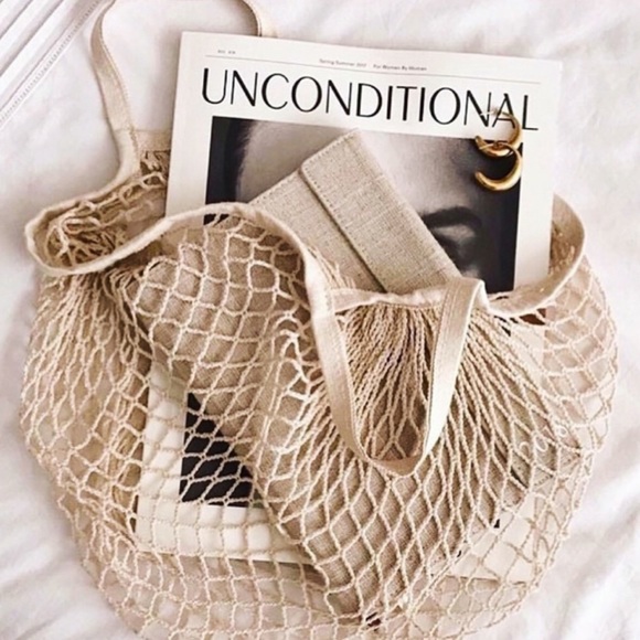 French Market Cotton Net Short Handle Tote Bag - Picture 7 of 8